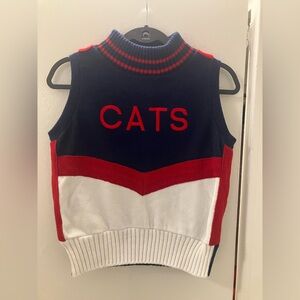 CATS Dehen Sleeveless Red White Blue & Cheerleader Sweater Women’s Sz M